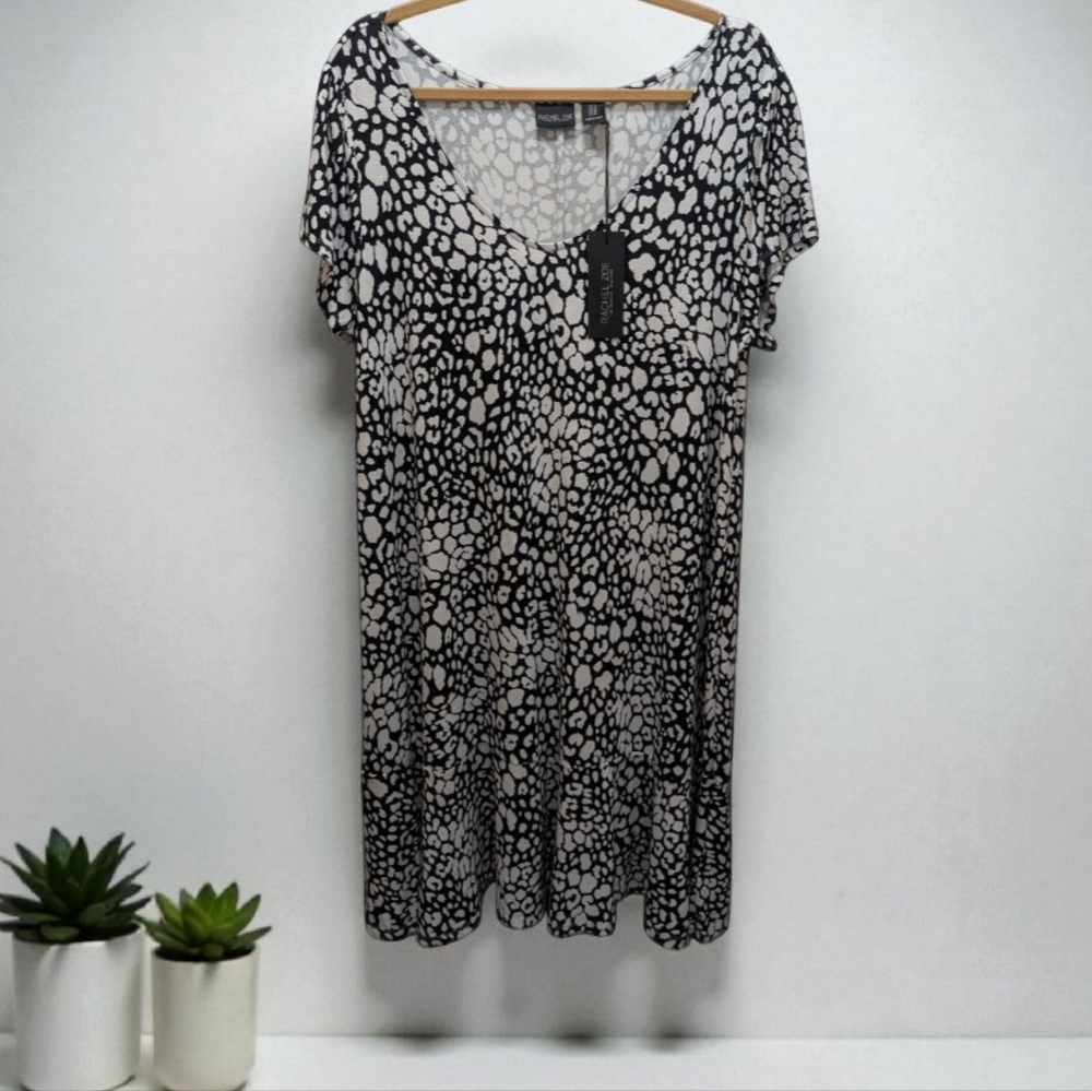 Rachel Zoe Black And White Leopard Print Midi Dress